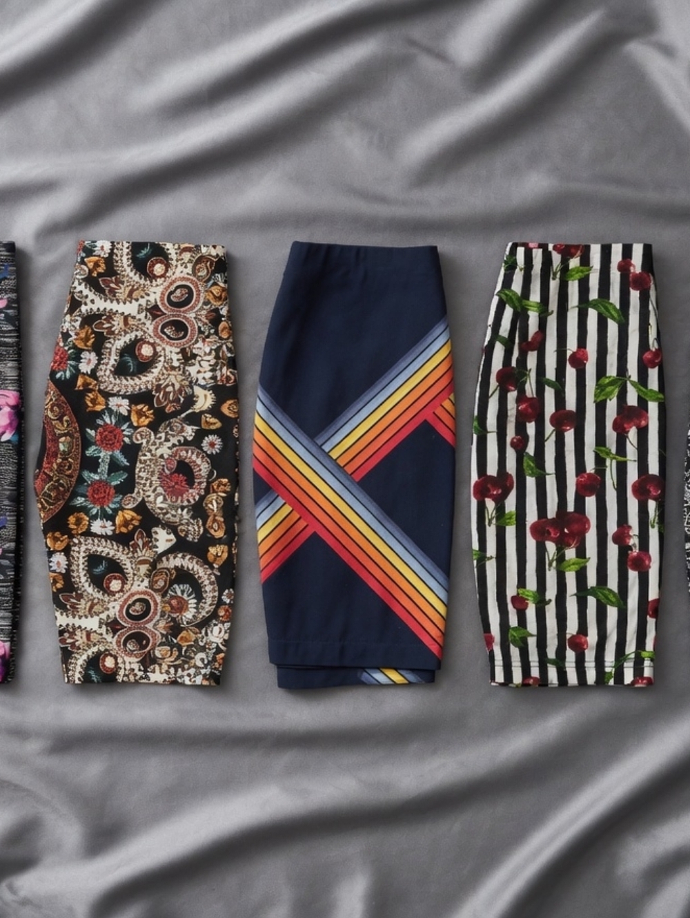 Lot Of 6 Assorted Printed Leggings Bundle - Floral, Paisley, Stripes